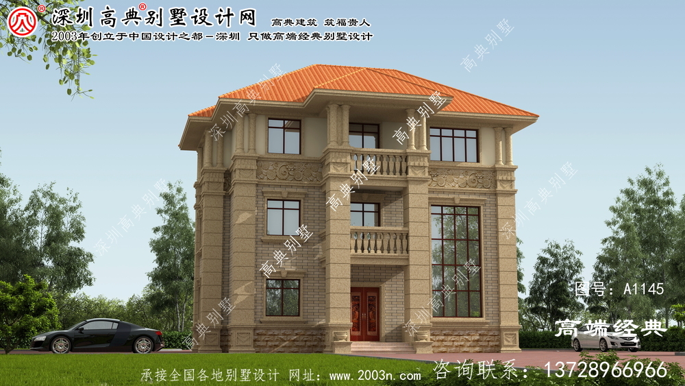田阳县乡村复式三层高档欧式别墅效果图。