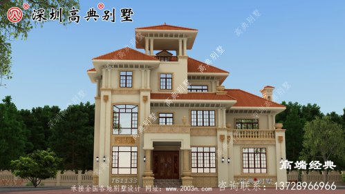 50万三层欧式住宅设计图，外观优雅别致，浪漫的造型在家乡别具一格。