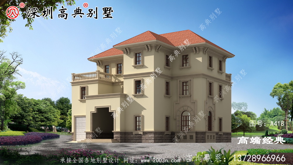三层简欧别墅户型图露台空间大,晾晒方便