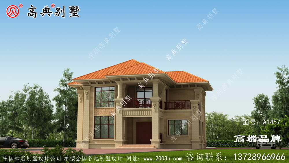 简欧两层别墅橘色屋顶增添亮点