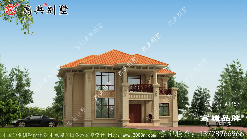 简欧两层别墅橘色屋顶增添亮点